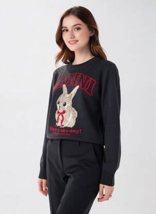 Pull tissage chiné manches longues gris GANNI femme