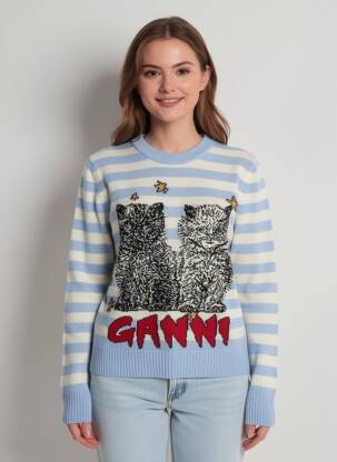 Pull stretch manches longues bleu GANNI femme