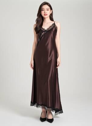 Robe longue fines bretelles fines bretelles marron IMPERIAL femme