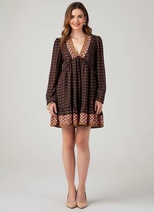 Robe courte manches longues manches longues marron SEE U SOON femme