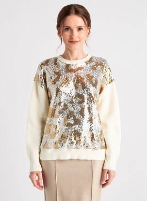 Pull resserrée sur le bas manches longues beige GRACIELA femme