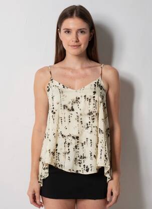 T-shirt imprimé fantaisie fines bretelles beige PLEASE femme