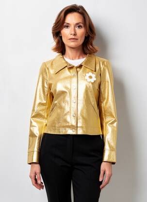 Veste simili cuir fermeture pressionnée or HIPPOCAMPE femme