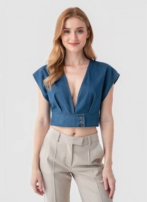 Top stretch manches courtes bleu SEE U SOON femme