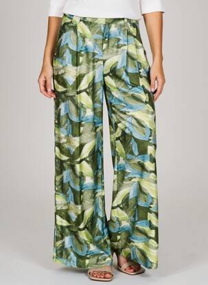 Pantalon large tissage crêpe taille haute vert SEE U SOON femme