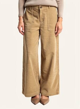 Pantalon large fermeture zippée sous rabat boutonné taille haute beige SEE U SOON femme