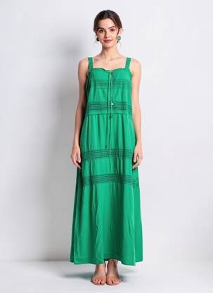 Robe longue coupe évasée fines bretelles vert FREEMAN T.PORTER femme