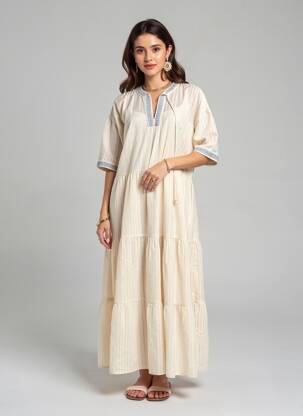 Robe longue manches courtes manches courtes beige SCOTCH & SODA femme