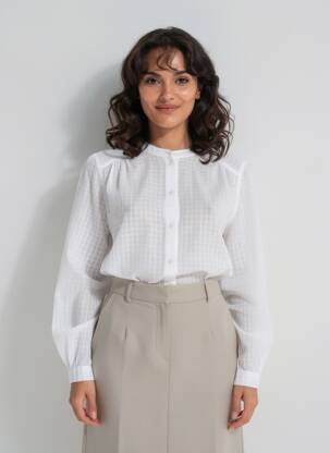 Chemisier tissage crêpe manches longues blanc SACRÉCOEUR femme