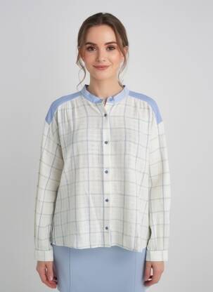 Chemisier tissage crêpe manches longues bleu SACRÉCOEUR femme