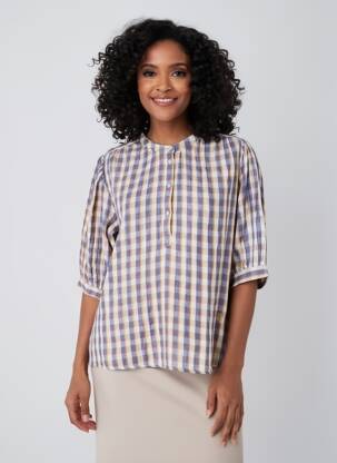 Chemisier tissage crêpe manches 3/4 bleu MKT STUDIO femme