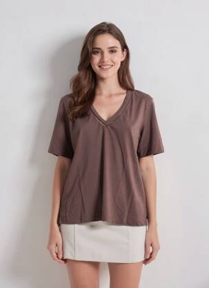 T-shirt coupe droite manches courtes marron SCOTCH & SODA femme