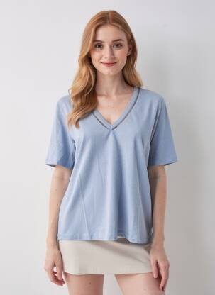 T-shirt coupe droite manches courtes bleu SCOTCH & SODA femme