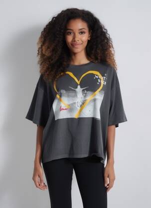 T-shirt sérigraphie manches courtes gris LEON & HARPER femme
