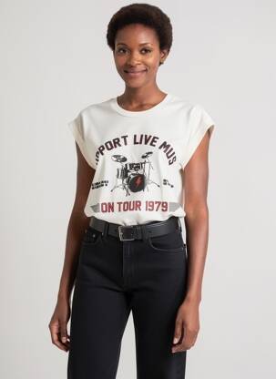 T-shirt sérigraphie manches courtes beige MKT STUDIO femme