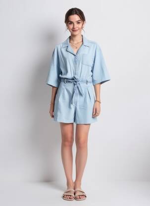 Combishort fermeture boutonnée sur le devant manches courtes bleu SCOTCH & SODA femme