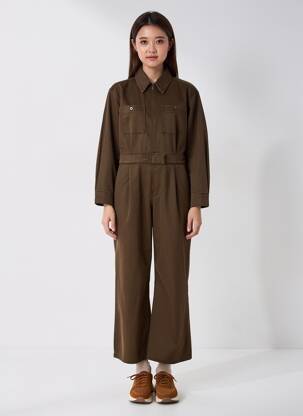 Combi-pantalon col chemisier manches longues marron SUNCOO femme