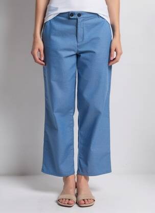 Pantalon droit taille à pinces taille normale bleu LEON & HARPER femme