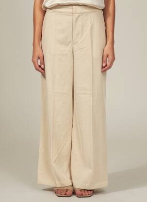 Pantalon large fermeture zippée sous rabat avec crochet taille normale beige MKT STUDIO femme