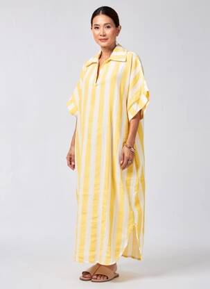 Robe longue manches courtes manches courtes jaune ESTEE BROWN femme