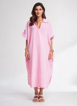 Robe longue manches courtes manches courtes rose ESTEE BROWN femme