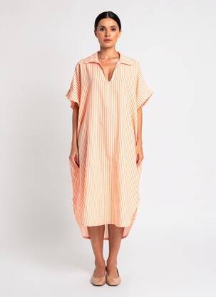 Robe longue manches courtes manches courtes orange ESTEE BROWN femme