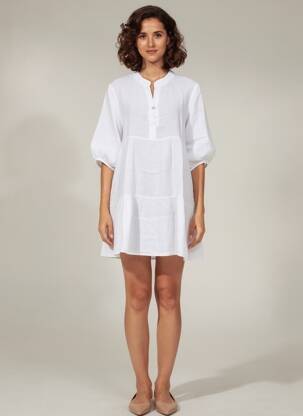 Robe courte manches 3/4 manches 3/4 blanc NAIS femme