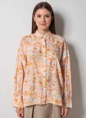 Chemisier imprimé fleurs manches longues orange MAMOUCHKA femme