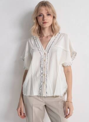Chemisier manches courtes manches courtes beige MAMOUCHKA femme