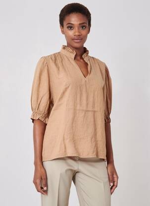 Blouse tissage crêpe manches courtes marron NAIS femme