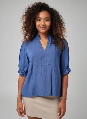 Blouse tissage crêpe manches courtes bleu NAIS femme