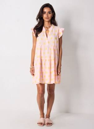 Robe courte coupe évasée manches courtes orange ROSAN & CO femme