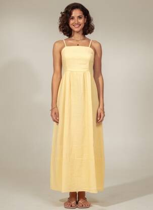 Robe longue tissage crêpe fines bretelles jaune LE JARDIN DU LIN femme