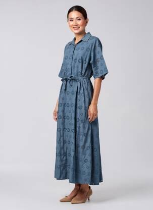 Robe longue manches courtes manches courtes bleu PAKO LITTO femme