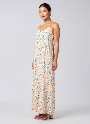 Robe longue tissage popeline fines bretelles jaune LAURE + MAX femme
