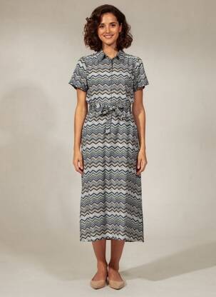 Robe longue imprimé fantaisie manches courtes bleu STREET ONE femme