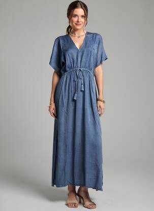 Robe longue manches courtes manches courtes bleu AN' GE femme