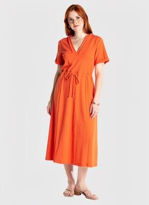 Robe longue manches courtes manches courtes orange I.CODE (By IKKS) femme