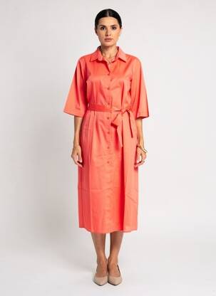 Robe mi-longue manches 3/4 manches 3/4 rose SIGNE NATURE femme
