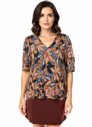 Blouse tissage popeline manches courtes noir LA FEE MARABOUTEE femme