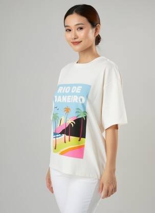 T-shirt imprimé fantaisie manches courtes beige MKT STUDIO femme