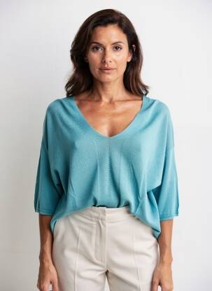 Pull col v manches 3/4 bleu NICE THINGS femme
