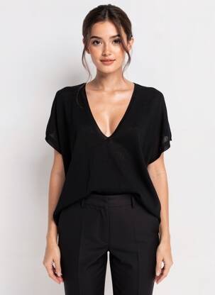 Pull col v manches courtes noir AN' GE femme