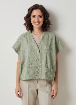 Gilet manches courtes coupe droite vert ORFEO femme