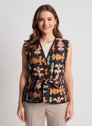 Gilet manches courtes coupe cintrée noir AN' GE femme