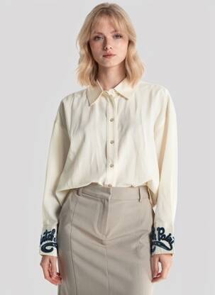 Chemisier tissage crêpe manches longues beige POM AMSTERDAM femme