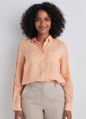 Chemisier tissage crêpe manches longues orange AMOUR femme