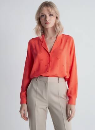 Chemisier tissage crêpe manches longues rouge I.CODE (By IKKS) femme