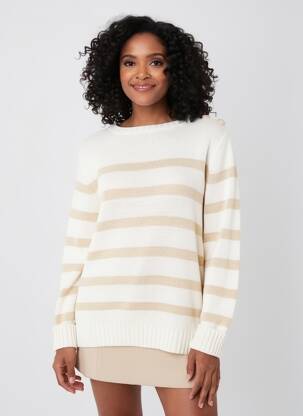 Pull stretch manches longues beige SIGNE NATURE femme