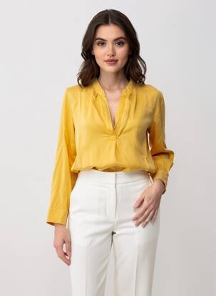 Chemisier tissage popeline manches longues jaune FIVE femme